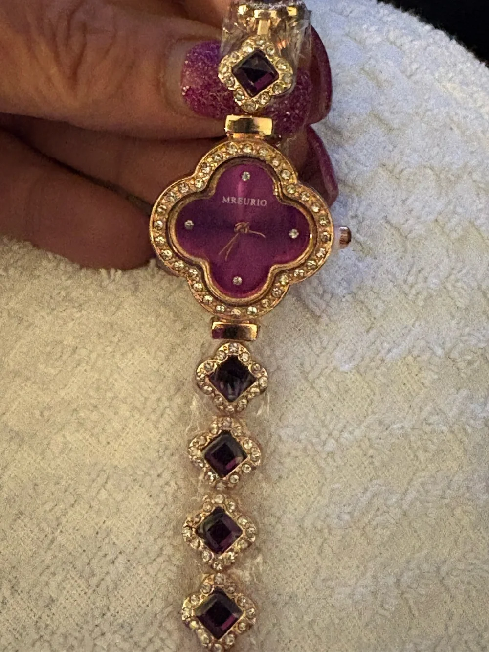 Watch-Purple 4 Leaf Clover Rose GOLD Watch Diamond like Bracelet Slim Watch Jew